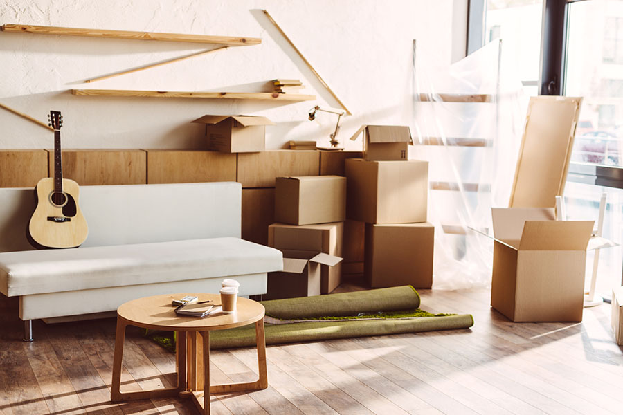 Storage boxes used in moving to a new apartment