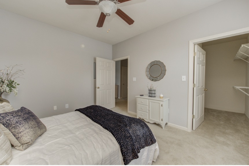 Model bedroom in a Indianapolis apartment.